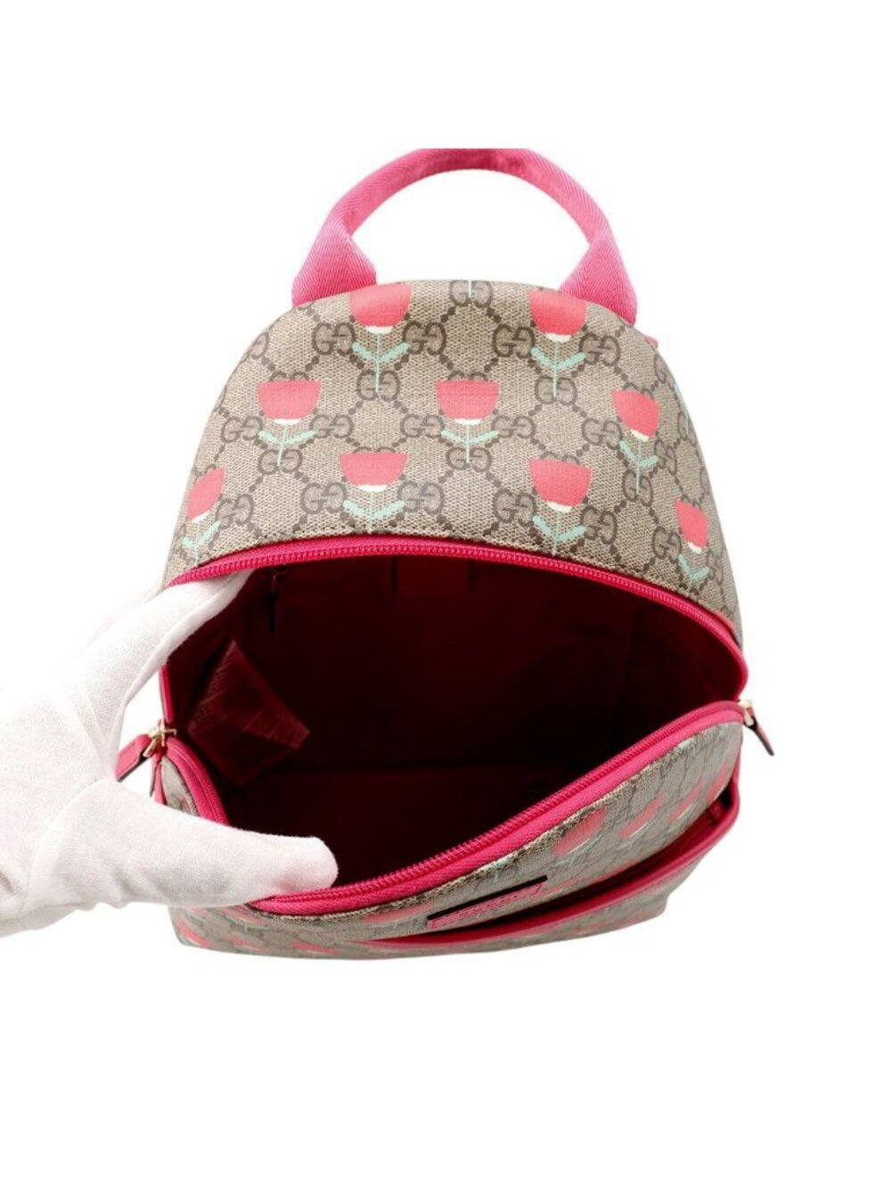 Gucci Backpack Flower Print Children's GG Supreme Leather Kids Kim Seung Young - Picture 5 of 10